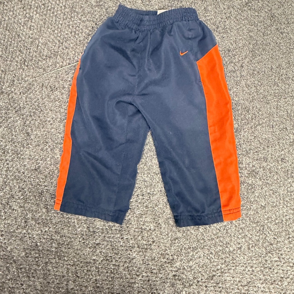 Nike Baby Boy Navy Blue Orange Stripe Windbreaker Track Pants 12M Swoosh Logo